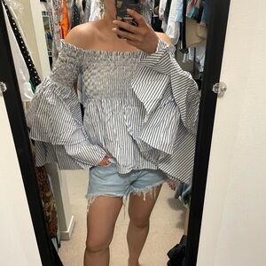 Caroline Constas Off the Shoulder Striped Top